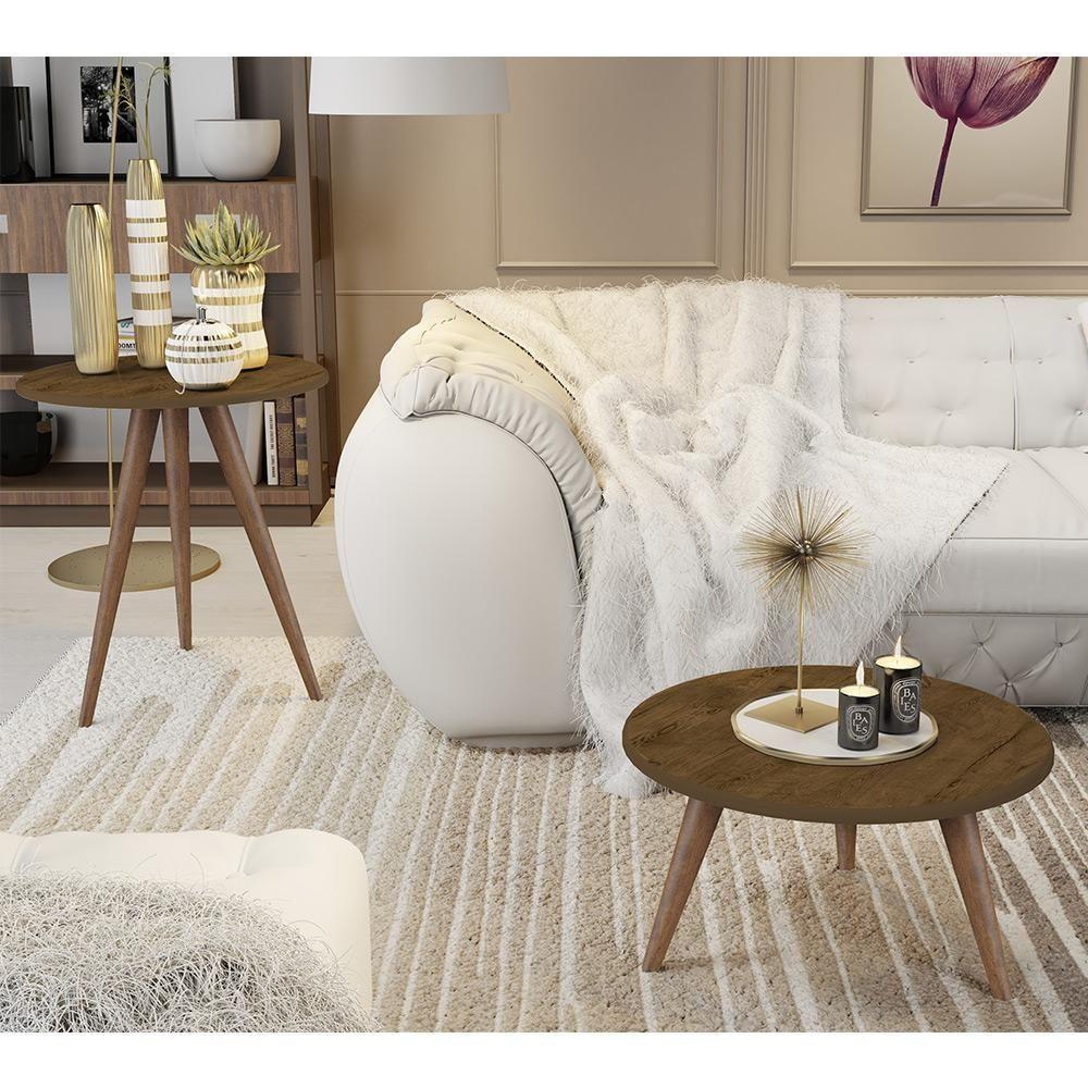 Conjunto 2 Mesas Retrô Natália - Pés Palito Lateral Apoio Mdf Mdp Madeirado - J3 Móveis - 1