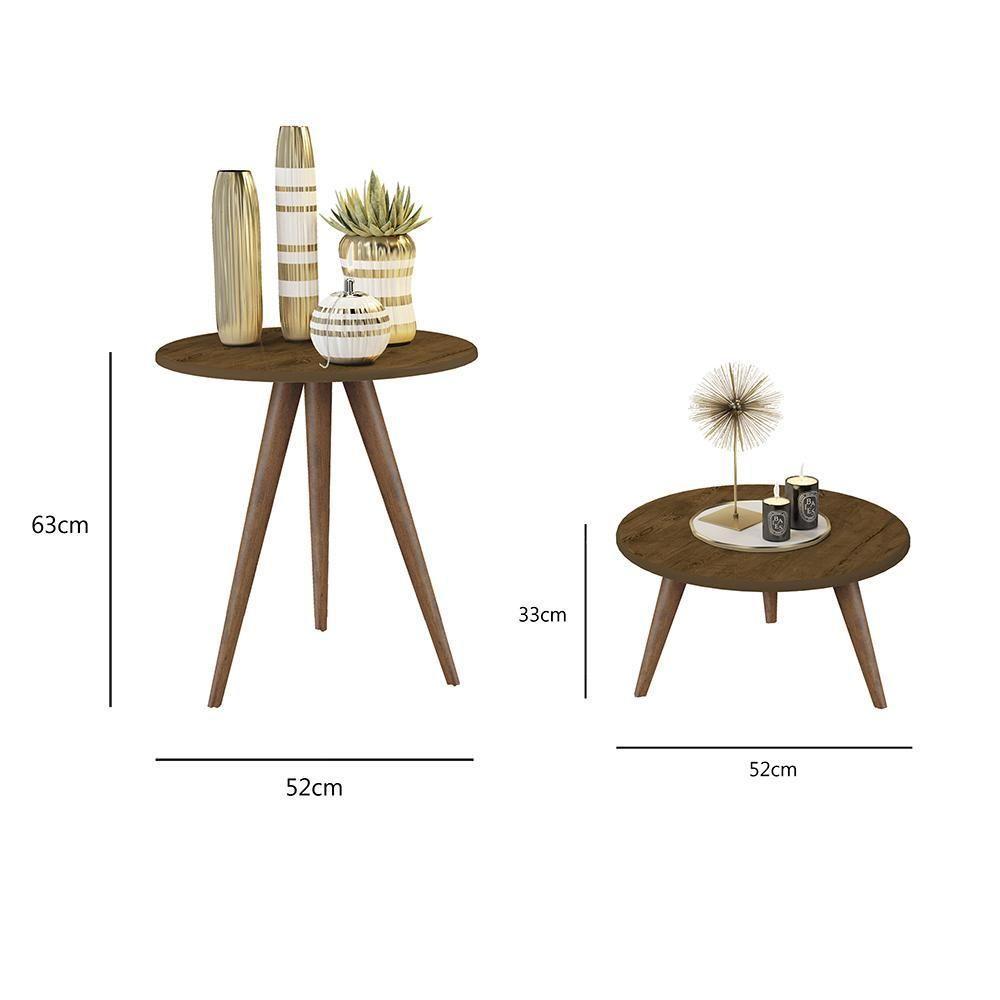 Conjunto 2 Mesas Retrô Natália - Pés Palito Lateral Apoio Mdf Mdp Madeirado - J3 Móveis - 2