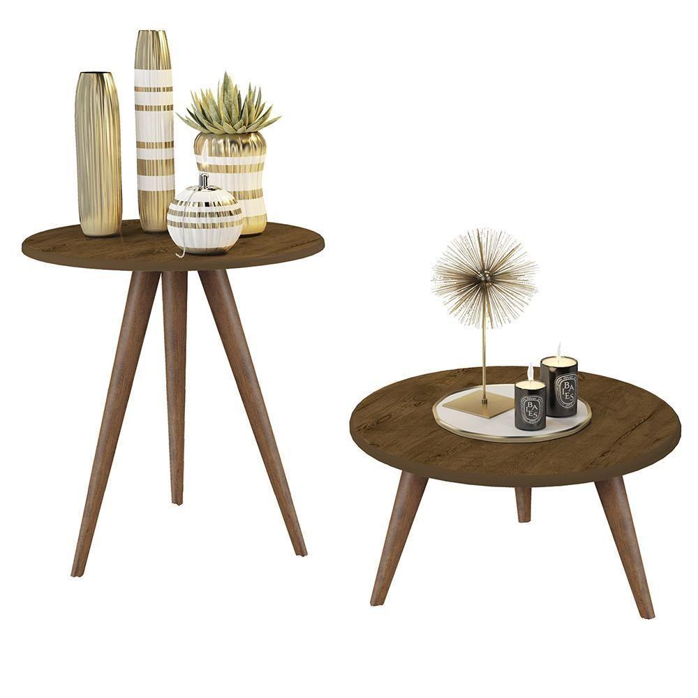 Conjunto 2 Mesas Retrô Natália - Pés Palito Lateral Apoio Mdf Mdp Madeirado - J3 Móveis - 4