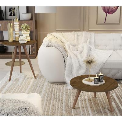 Conjunto 2 Mesas Retrô Natália - Pés Palito Lateral Apoio Mdf Mdp Madeirado - J3 Móveis