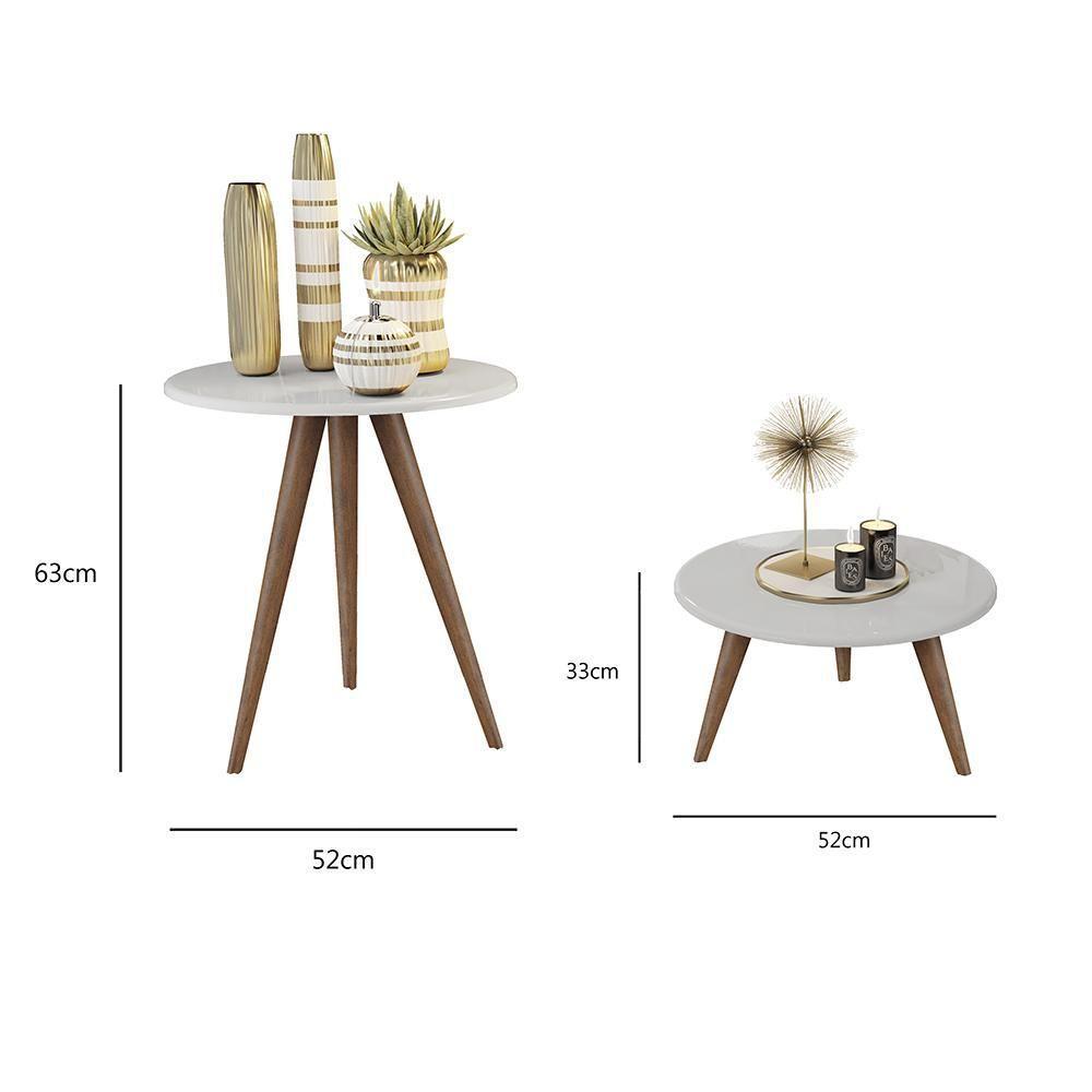Conjunto 2 Mesas Retrô Natália - Pés Palito Lateral Apoio Mdf Mdp Branco - J3 Móveis - 2