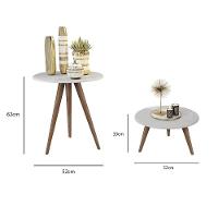 Conjunto 2 Mesas Retrô Natália - Pés Palito Lateral Apoio Mdf Mdp Branco - J3 Móveis - 2