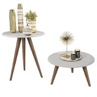 Conjunto 2 Mesas Retrô Natália - Pés Palito Lateral Apoio Mdf Mdp Branco - J3 Móveis - 4