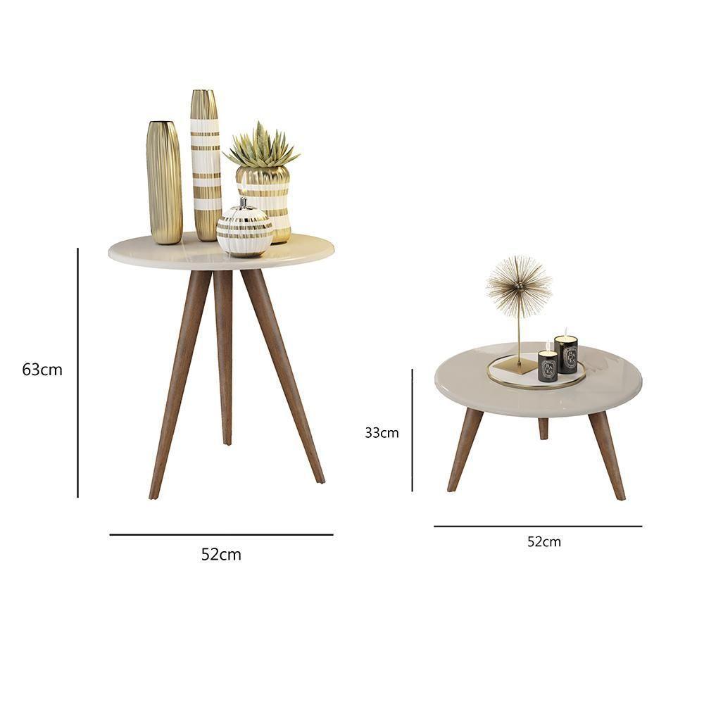 Conjunto 2 Mesas Retrô Natália - Pés Palito Lateral Apoio Mdf Mdp Off White - J3 Móveis - 2
