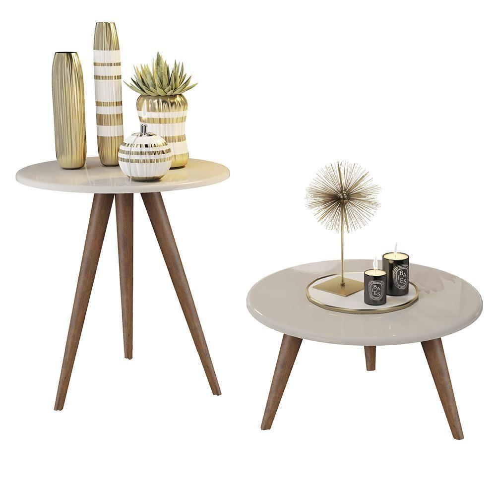 Conjunto 2 Mesas Retrô Natália - Pés Palito Lateral Apoio Mdf Mdp Off White - J3 Móveis - 4