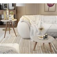 Conjunto 2 Mesas Retrô Natália - Pés Palito Lateral Apoio Mdf Mdp Off White - J3 Móveis - 1
