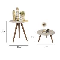 Conjunto 2 Mesas Retrô Natália - Pés Palito Lateral Apoio Mdf Mdp Off White - J3 Móveis - 2