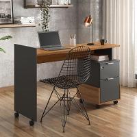 Mesa Escrivaninha 2 Gavetas Módulo 1 Office Alessa Lukaliam Móveis Amêndoa - Chumbo Amêndoa - Chumbo - 1