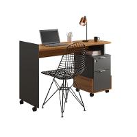 Mesa Escrivaninha 2 Gavetas Módulo 1 Office Alessa Lukaliam Móveis Amêndoa - Chumbo Amêndoa - Chumbo - 2