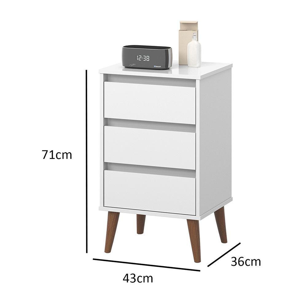 Kit 2 Mesas De Cabeceira Wood - Mdp 3 Gavetas Corrediças Metálicas Branco - Movelove - 2