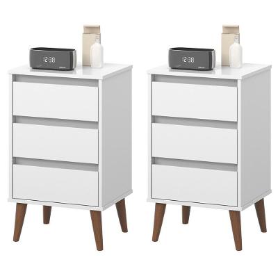 Kit 2 Mesas De Cabeceira Wood - Mdp 3 Gavetas Corrediças Metálicas Branco - Movelove