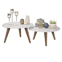 Conjunto 2 Mesas De Centro Redondas Grazi - Pé Palito Em Madeira Maciça Branco - J3 Móveis Branco - 4