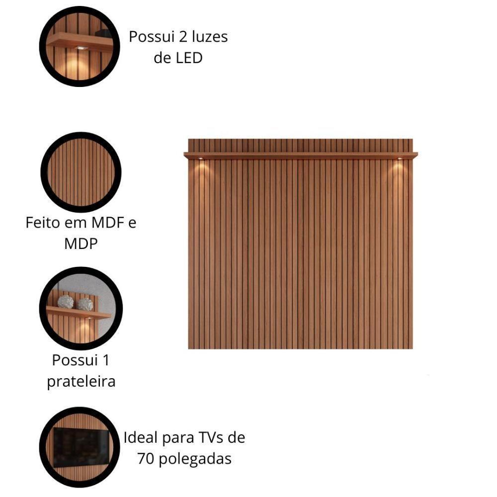 Painel River 1.8 Com Led + Rack Bancada Atlas 1.8 Jequitiba-off White Lukaliam Móveis Jequitiba Ripado-off White Jequitiba Ripado-off White - 4