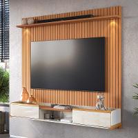 Painel River 1.8 Com Led + Rack Bancada Atlas 1.8 Jequitiba-off White Lukaliam Móveis Jequitiba Ripado-off White Jequitiba Ripado-off White - 1