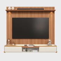 Painel River 1.8 Com Led + Rack Bancada Atlas 1.8 Jequitiba-off White Lukaliam Móveis Jequitiba Ripado-off White Jequitiba Ripado-off White - 2