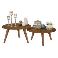 Conjunto 2 Mesas De Centro Redondas Grazi - Pé Palito Em Madeira Maciça Freijó - J3 Móveis Freijó - 4