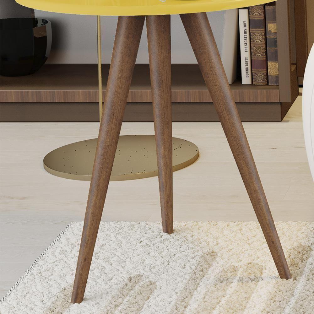 Conjunto 2 Mesas Retrô Natália - Pés Palito Lateral Apoio Mdf Mdp Amarelo - J3 Móveis - 3
