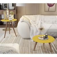 Conjunto 2 Mesas Retrô Natália - Pés Palito Lateral Apoio Mdf Mdp Amarelo - J3 Móveis - 1