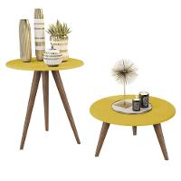 Conjunto 2 Mesas Retrô Natália - Pés Palito Lateral Apoio Mdf Mdp Amarelo - J3 Móveis - 4
