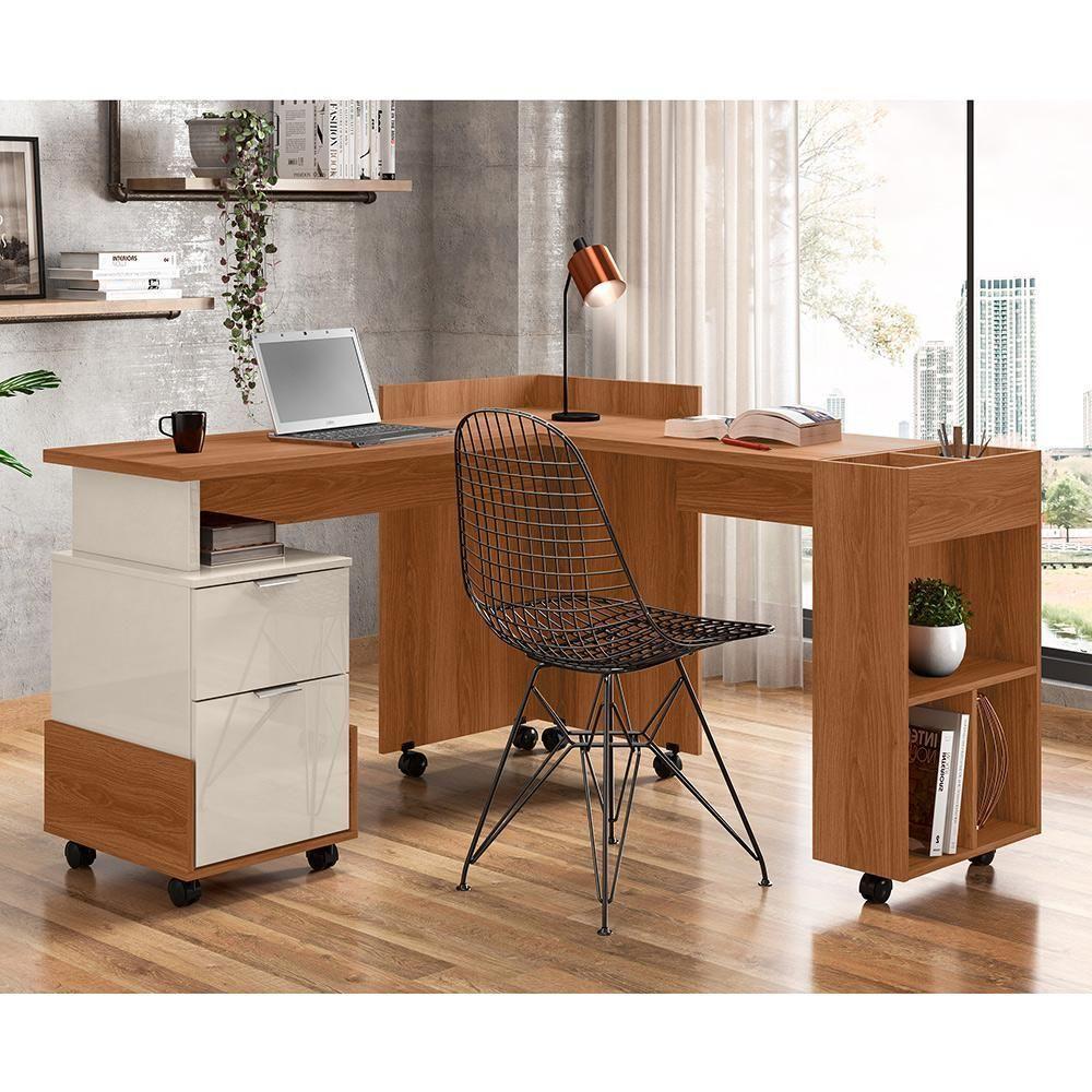 Mesa De Computador Em L Office Alessa 1 E 2 Lukaliam Móveis Jequitiba-off White Jequitiba-off White - 1