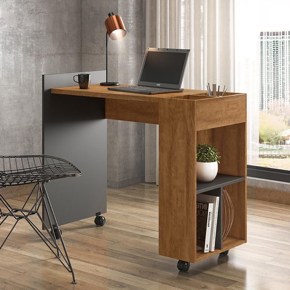 Escrivaninha Para Computador Office Com Nicho Alessa M2 Amêndoa Com Chumbo - Lukaliam Móveis - 1