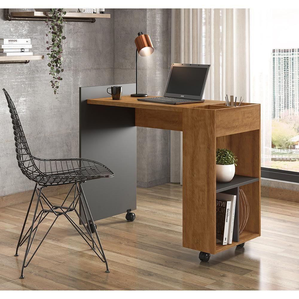 Escrivaninha Para Computador Office Com Nicho Alessa M2 Amêndoa Com Chumbo - Lukaliam Móveis - 2