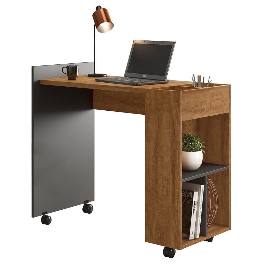 Escrivaninha Para Computador Office Com Nicho Alessa M2 Amêndoa Com Chumbo - Lukaliam Móveis - 4