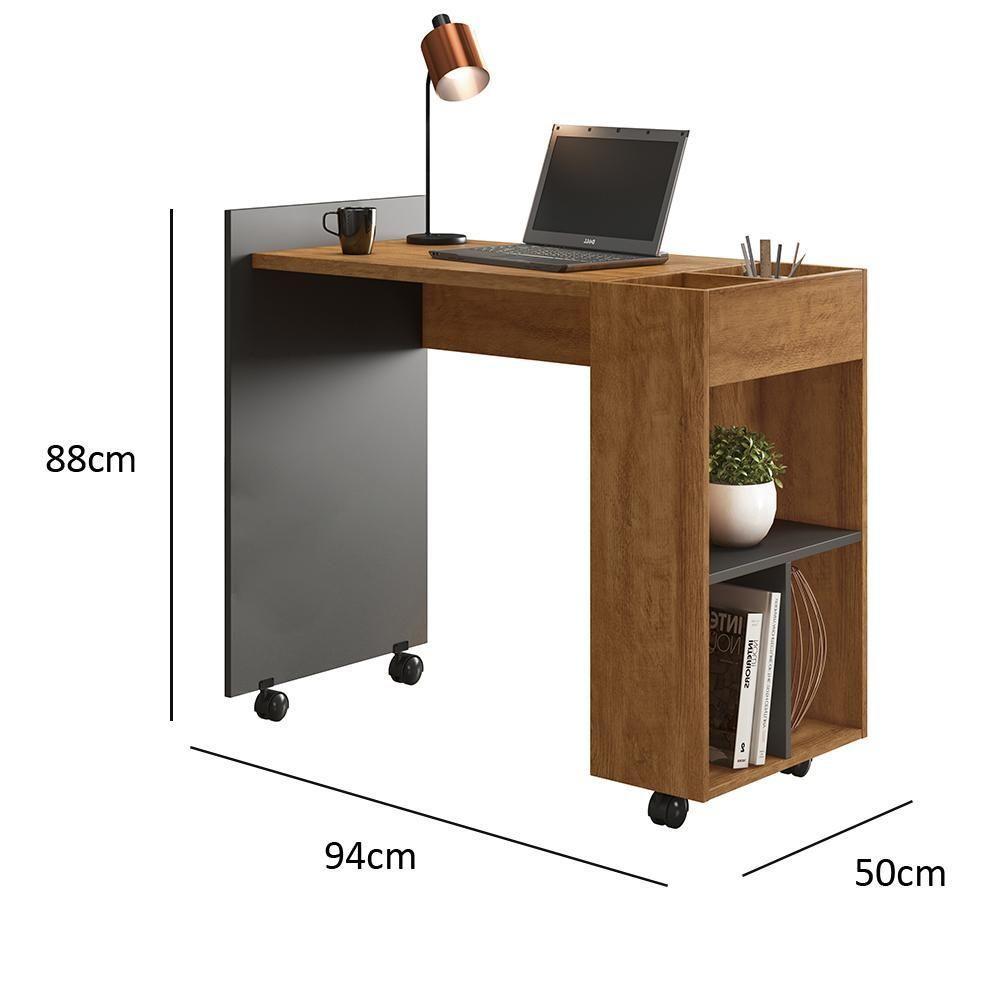 Escrivaninha Para Computador Office Com Nicho Alessa M2 Amêndoa Com Chumbo - Lukaliam Móveis - 7