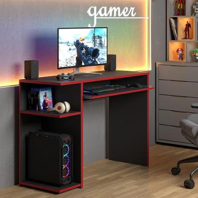 Mesa Para Computador Jm Xp - Mdp 1 Porta E 1 Gaveta Preto-vermelho - J3 Móveis