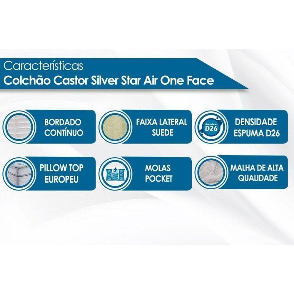 Cama Box King: Colchão Molas Castor Pocket Silver Star Air One Face + Base CRC Suede Clean(193x203) - 3
