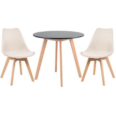 Mesa Redonda 80cm Preto + 2 Cadeiras Creme