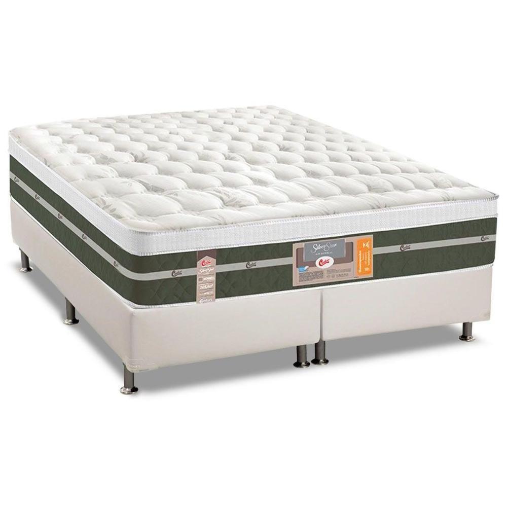 Cama Box Queen: Colchão Molas Bonnel Castor Silver Star Air + Base CRC Courano White(158x198) - 1