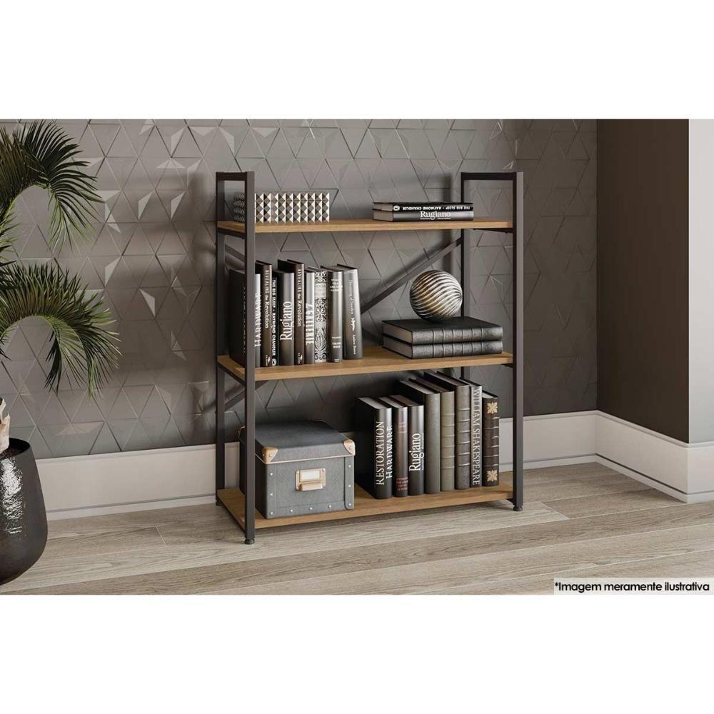 Estante para Sala Industrial Baixa LI007 c/ 3 Prateleiras Freijo/Preto - Kappesberg - 2