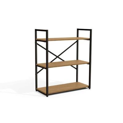 Estante para Sala Industrial Baixa LI007 c/ 3 Prateleiras Freijo/Preto - Kappesberg