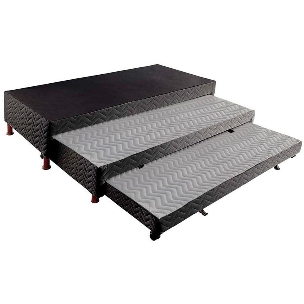 Cama Box Base C/2 Auxiliares Solteiro Universal Rústico Bordado Black (88x188x32) - Paropas - 1