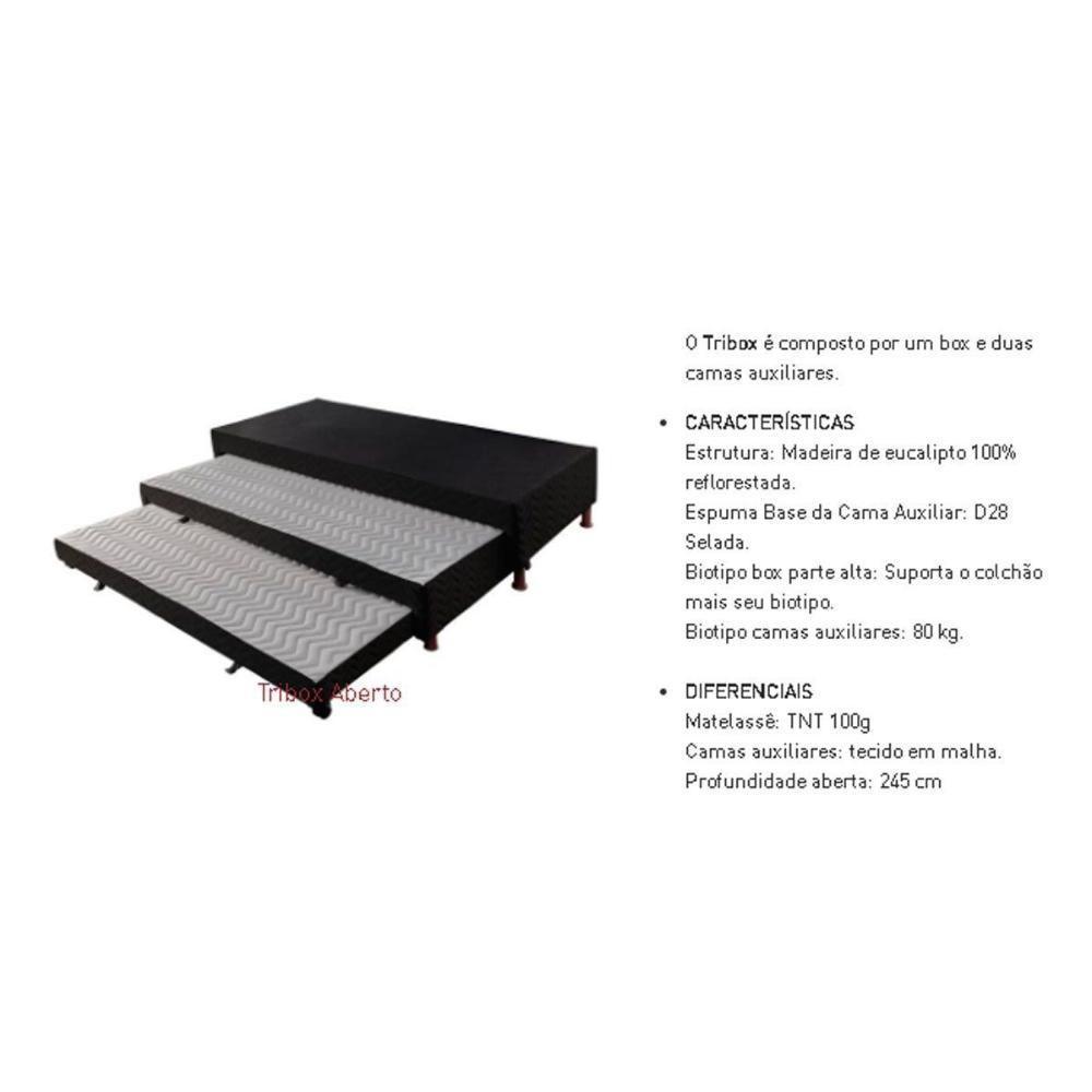 Cama Box Base C/2 Auxiliares Solteiro Universal Rústico Bordado Black (88x188x32) - Paropas - 2