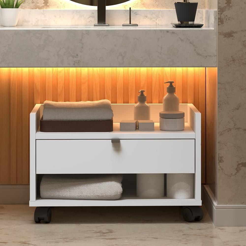 Gabinete Para Banheiro Prisma - Mdp Gaveta E Nicho Branco - J3 Móveis Branco - 1
