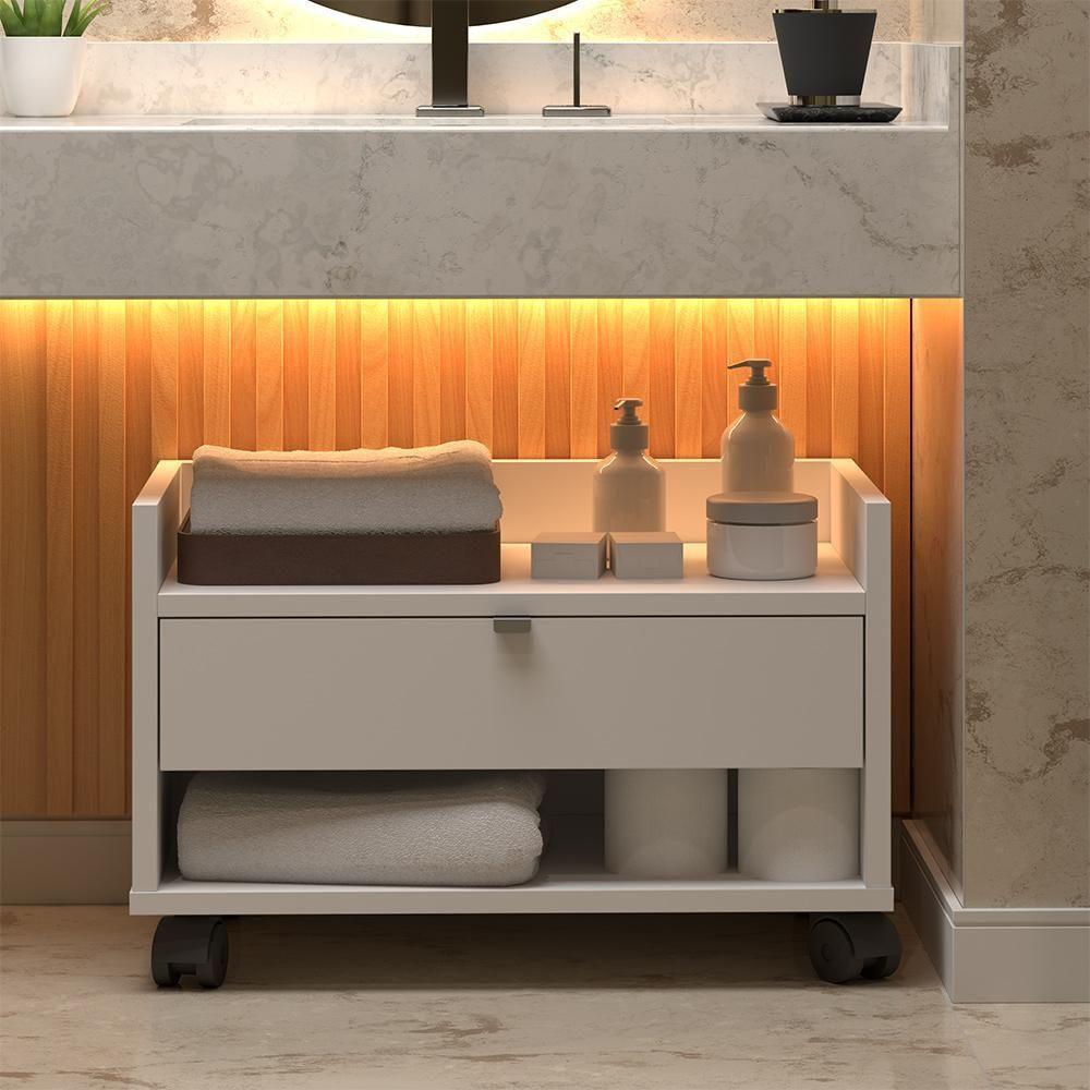 Gabinete Para Banheiro Prisma - Mdp Gaveta E Nicho Off White - J3 Móveis Off White - 1