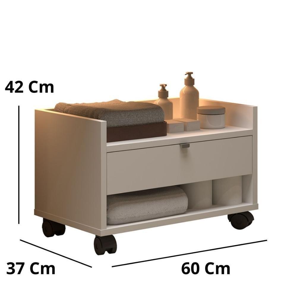 Gabinete Para Banheiro Prisma - Mdp Gaveta E Nicho Off White - J3 Móveis Off White - 3