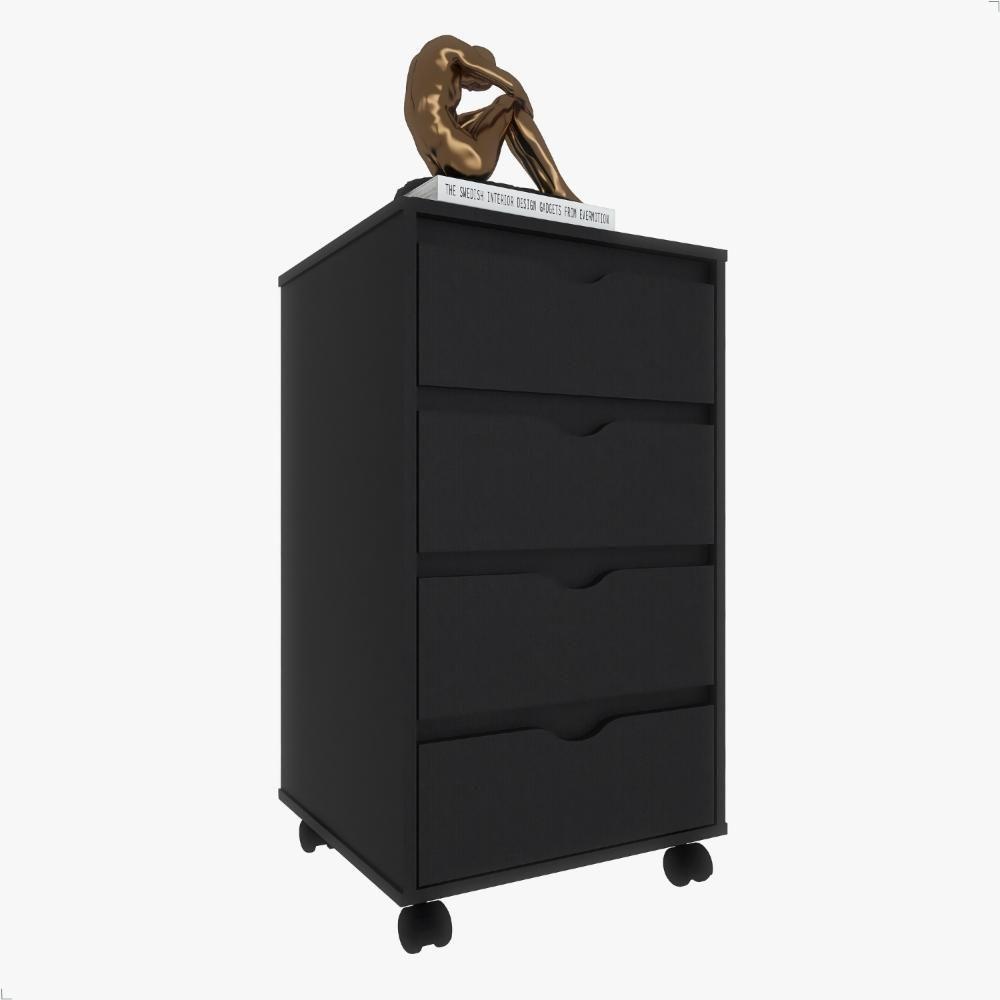 Gaveteiro Multiuso 4 Gavetas Com Rodizios Preto Preto - 9