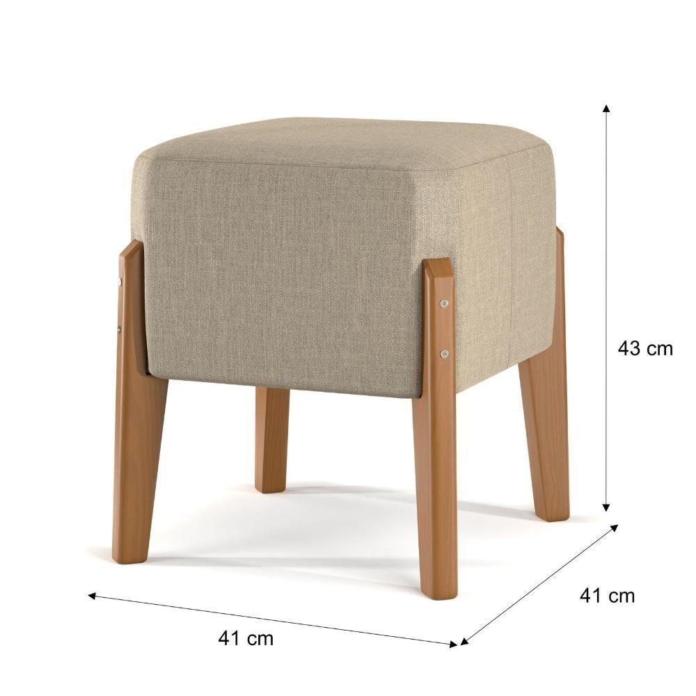 Kit 2 Puffs Quadrado Ana - Linho-eucalipto Espuma D16 Bege - Movelove - 3