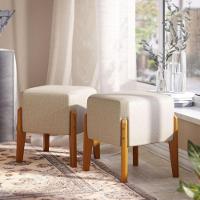 Kit 2 Puffs Quadrado Ana - Linho-eucalipto Espuma D16 Bege - Movelove - 1