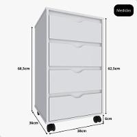 Gaveteiro Multiuso 4 Gavetas Com Rodizios Branco Branco
