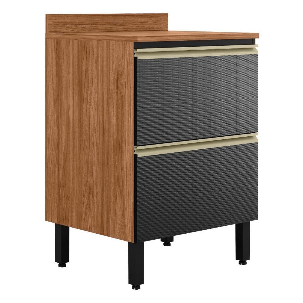 Balcão De Cozinha Proença 60cm 1 Porta E 1 Gaveta Nogueira Touch-carbono Prime Tx Com Tampo Mdf - 1