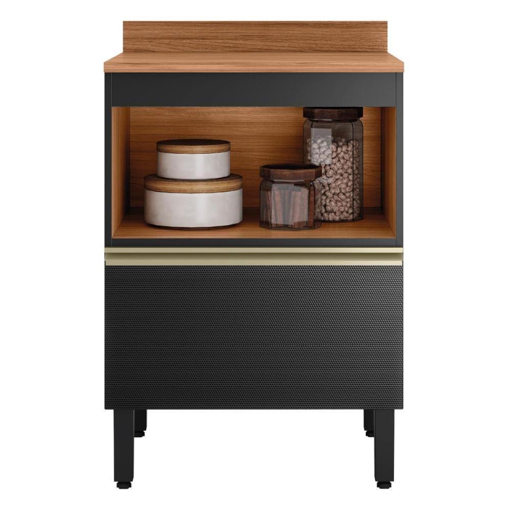 Balcão De Cozinha Proença 60cm 1 Porta E 1 Gaveta Nogueira Touch-carbono Prime Tx Com Tampo Mdf - 2