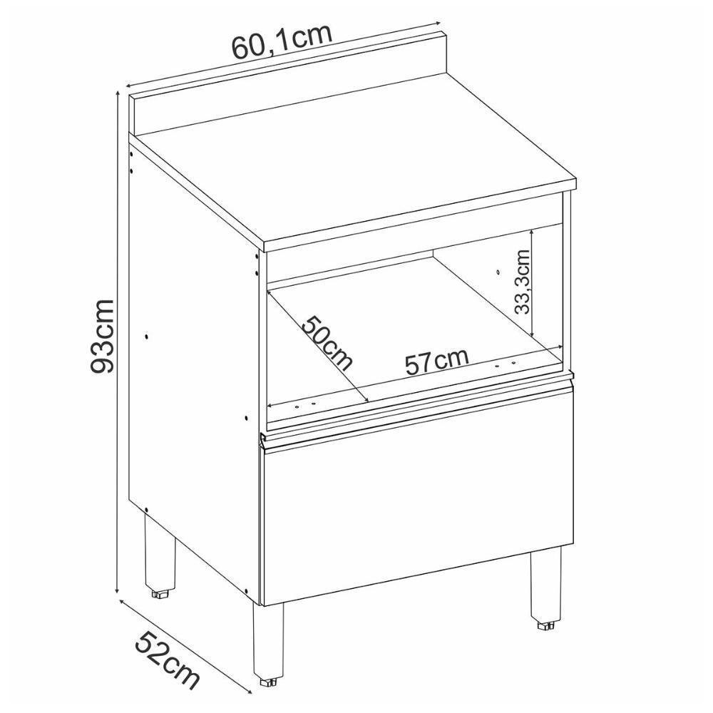 Balcão De Cozinha Proença 60cm 1 Porta E 1 Gaveta Nogueira Touch-carbono Prime Tx Com Tampo Mdf - 7
