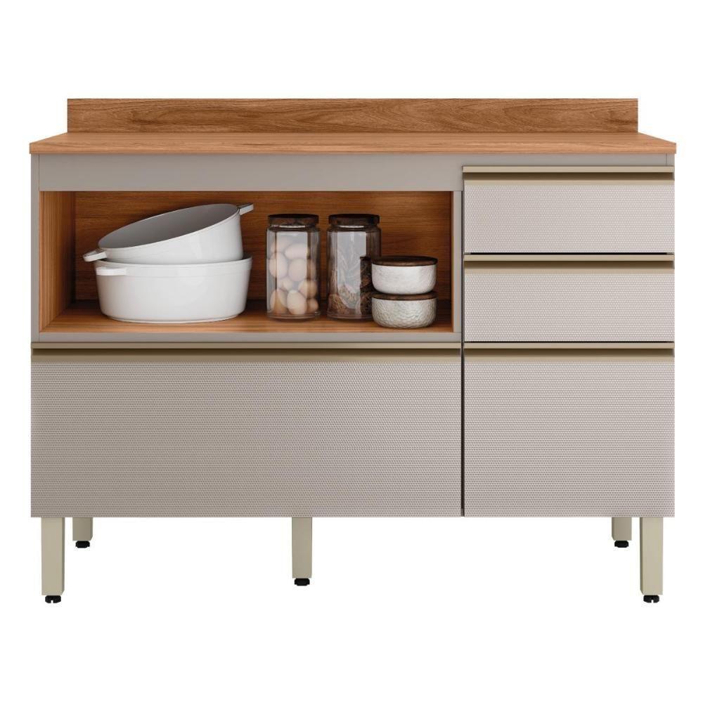 Balcão Pia Proença 120cm 1 Porta E 4 Gavetas Nogueira Touch-nude Prime Tx Com Tampo Mdf - Demartêz - 2