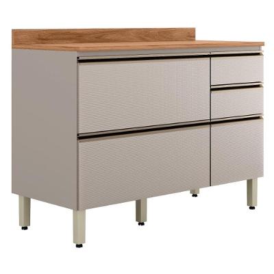 Balcão Pia Proença 120cm 1 Porta E 4 Gavetas Nogueira Touch-nude Prime Tx Com Tampo Mdf - Demartêz