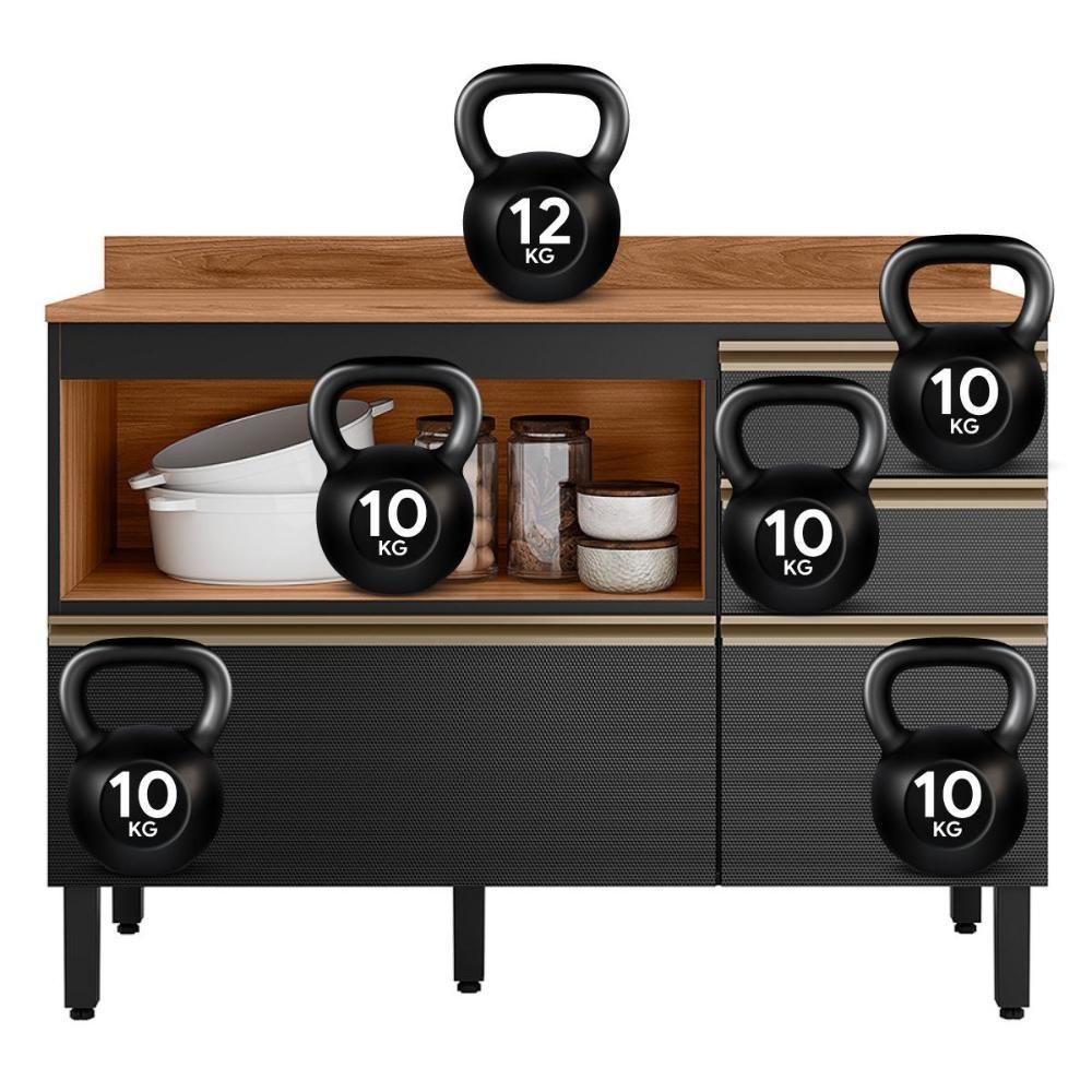 Balcão Pia Proença 120cm 1 Porta E 4 Gavetas Nogueira Touch-carbono Prime Tx Com Tampo Mdf - Demartêz - 2