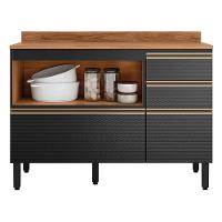 Balcão Pia Proença 120cm 1 Porta E 4 Gavetas Nogueira Touch-carbono Prime Tx Com Tampo Mdf - Demartêz - 3